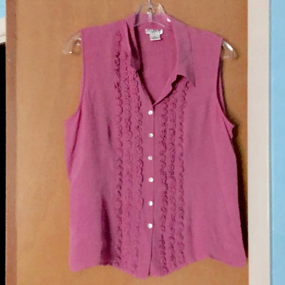 Allison Taylor Mauve Pink Sleeveless Ruffle Button-Front Tank